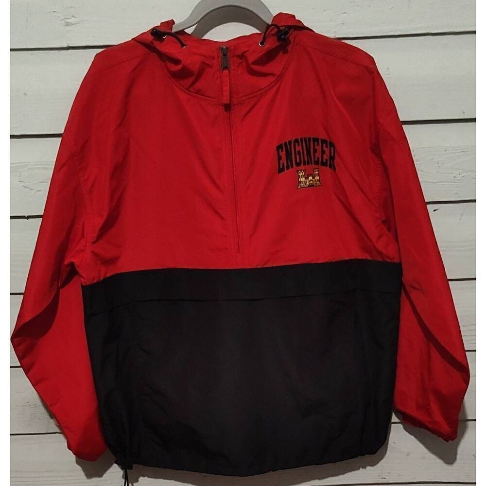 CHAMPION Stadium Half-Zip Jacket Hooded, Red black. Size Medium 100% polyester.